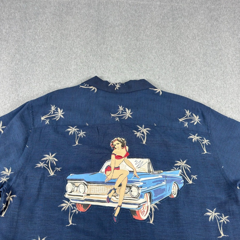 Cubavera Hawaiian Shirt Mens L Pinup Hot‎ Rod Palm Tree Camp Collar NWT